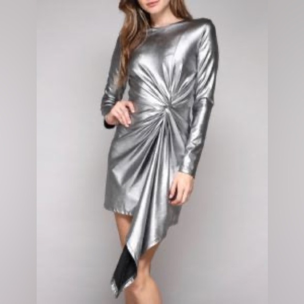 New Do+Be Women’s Twist Front Long Sleeve Metallic Shimmer Mini Dress New Years